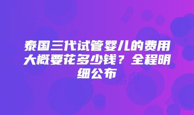 泰国三代试管婴儿的费用大概要花多少钱?全程明细公布