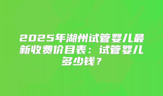 2025年湖州试管婴儿最新收费价目表:试管婴儿多少钱?
