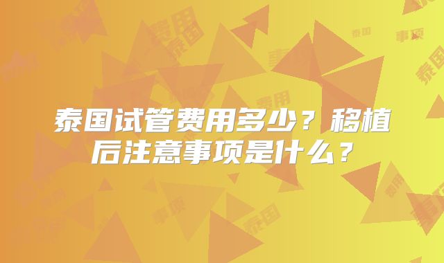 泰国试管费用多少?移植后注意事项是什么?