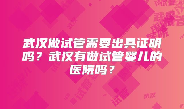 武汉做试管需要出具证明吗?武汉有做试管婴儿的医院吗?