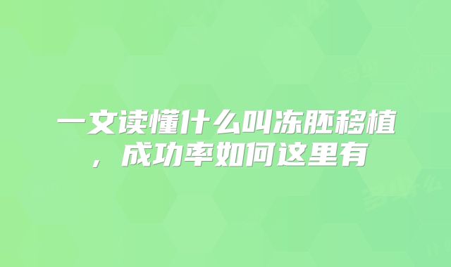 一文读懂什么叫冻胚移植,成功率如何这里有