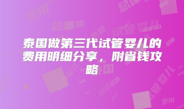 泰国做第三代试管婴儿的费用明细分享，附省钱攻略