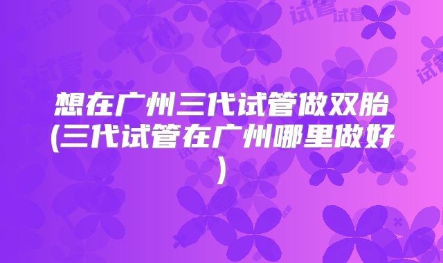 想在广州三代试管做双胎(三代试管在广州哪里做好)