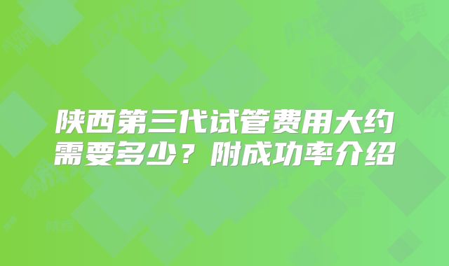 陕西第三代试管费用大约需要多少？附成功率介绍