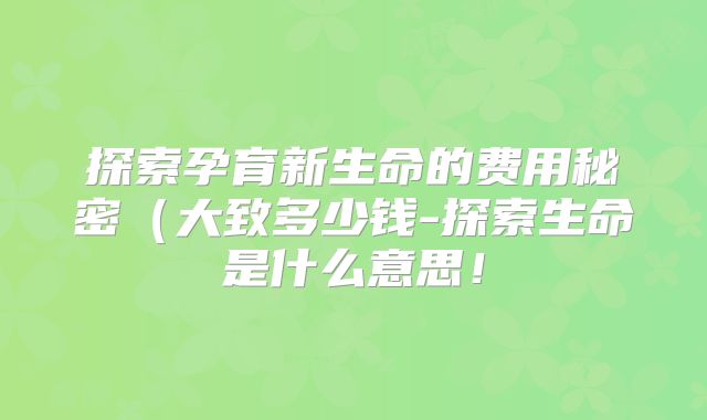 探索孕育新生命的费用秘密(大致多少钱-探索生命是什么意思!