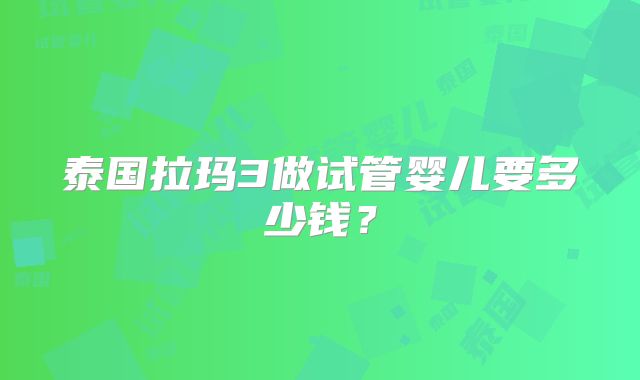泰国拉玛3做试管婴儿要多少钱？