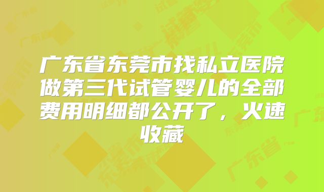 广东省东莞市找私立医院做第三代试管婴儿的全部费用明细都公开了，火速收藏