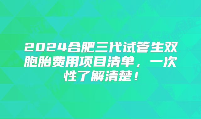 2024合肥三代试管生双胞胎费用项目清单，一次性了解清楚！