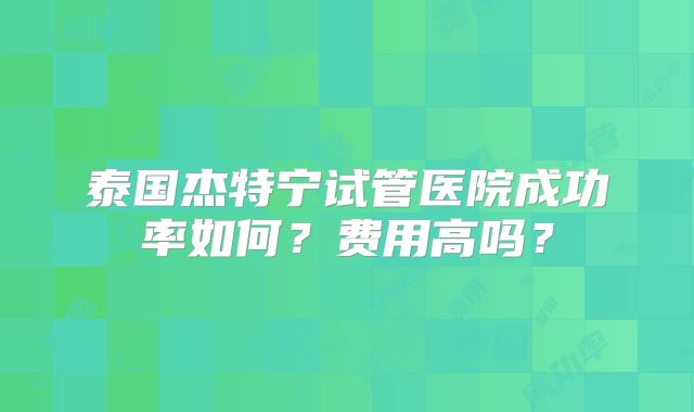 泰国杰特宁试管医院成功率如何？费用高吗？