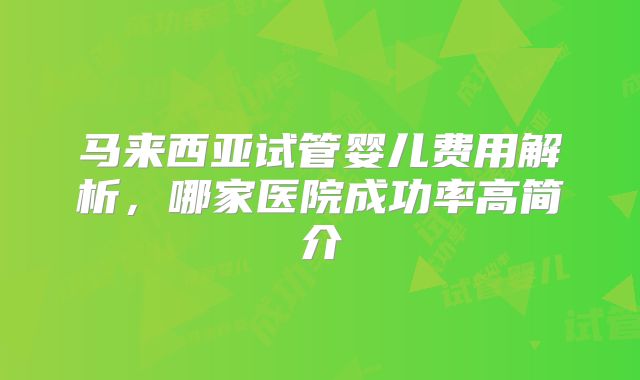 马来西亚试管婴儿费用解析，哪家医院成功率高简介