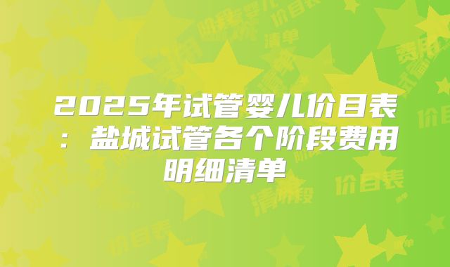 2025年试管婴儿价目表：盐城试管各个阶段费用明细清单