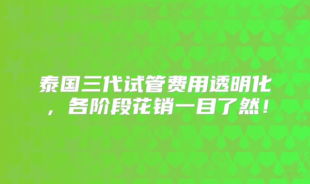 泰国三代试管费用透明化,各阶段花销一目了然!