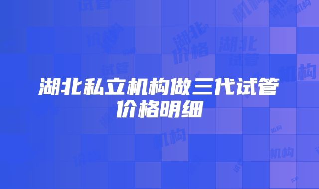 湖北私立机构做三代试管价格明细