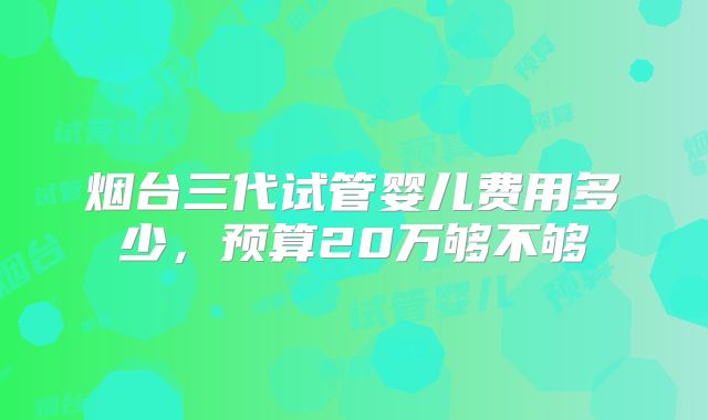 烟台三代试管婴儿费用多少，预算20万够不够