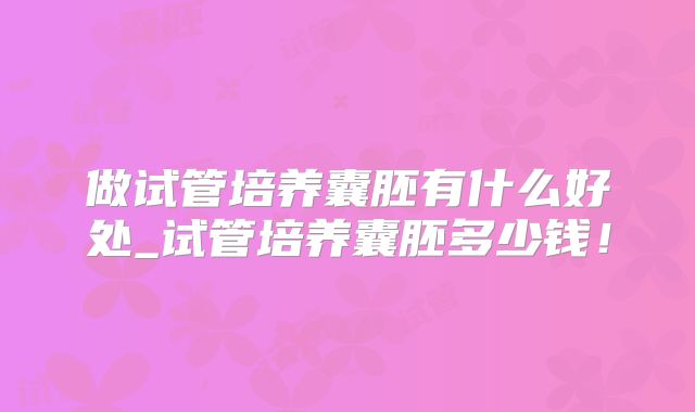 做试管培养囊胚有什么好处_试管培养囊胚多少钱!