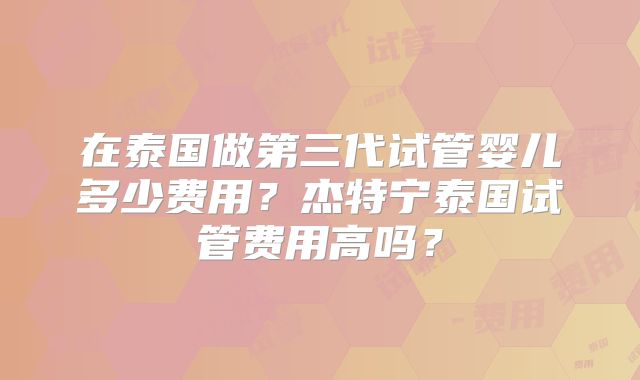 在泰国做第三代试管婴儿多少费用？杰特宁泰国试管费用高吗？