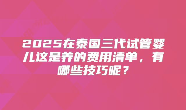 2025在泰国三代试管婴儿这是养的费用清单,有哪些技巧呢?