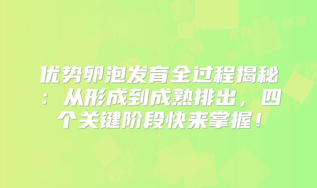 优势卵泡发育全过程揭秘：从形成到成熟排出，四个关键阶段快来掌握！