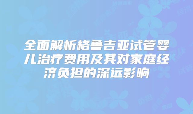 全面解析格鲁吉亚试管婴儿治疗费用及其对家庭经济负担的深远影响