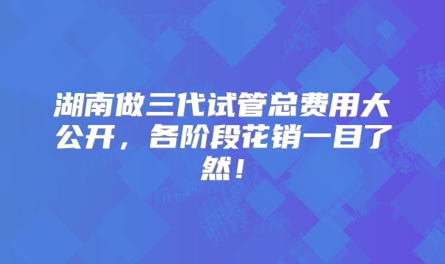 湖南做三代试管总费用大公开，各阶段花销一目了然！
