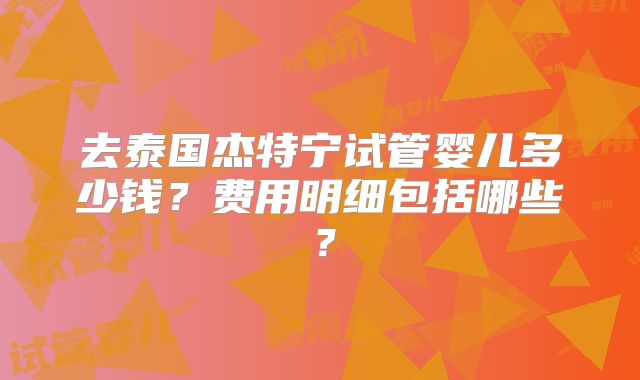 去泰国杰特宁试管婴儿多少钱？费用明细包括哪些？