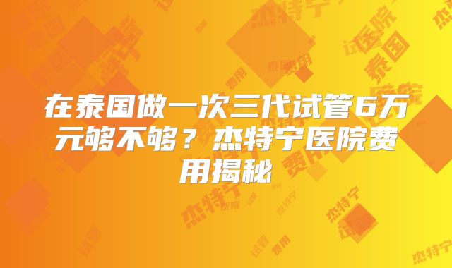 在泰国做一次三代试管6万元够不够？杰特宁医院费用揭秘