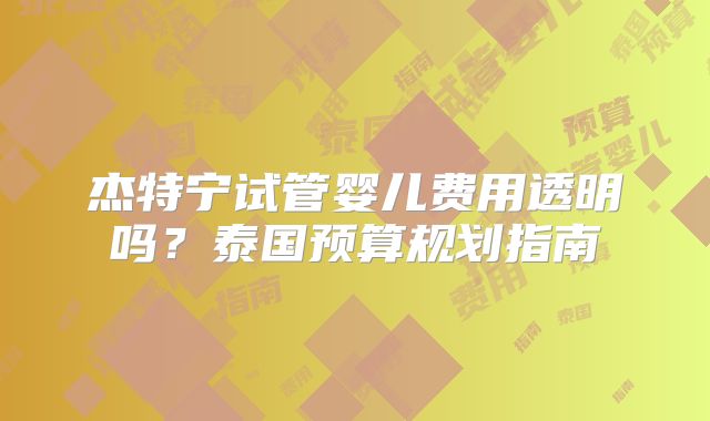 杰特宁试管婴儿费用透明吗？泰国预算规划指南