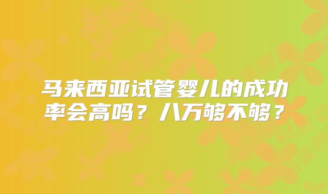 马来西亚试管婴儿的成功率会高吗？八万够不够？