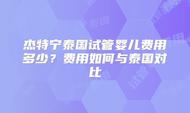 杰特宁泰国试管婴儿费用多少?费用如何与泰国对比