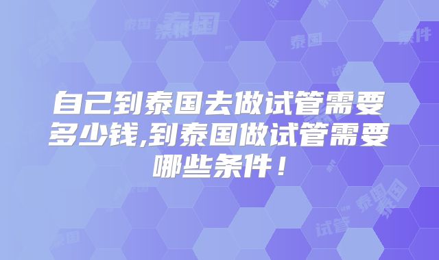 自己到泰国去做试管需要多少钱,到泰国做试管需要哪些条件!