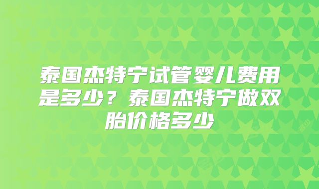 泰国杰特宁试管婴儿费用是多少？泰国杰特宁做双胎价格多少
