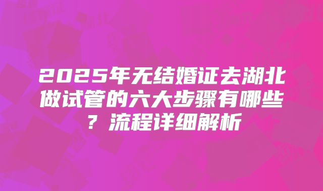 2025年无结婚证去湖北做试管的六大步骤有哪些？流程详细解析