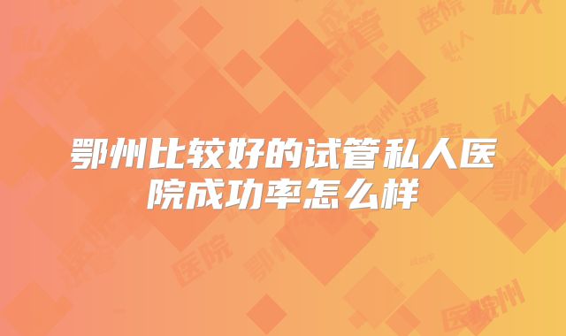 鄂州比较好的试管私人医院成功率怎么样