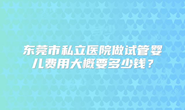 东莞市私立医院做试管婴儿费用大概要多少钱？