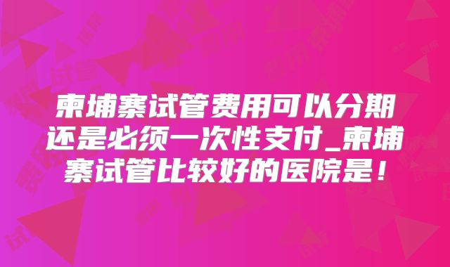 柬埔寨试管费用可以分期还是必须一次性支付_柬埔寨试管比较好的医院是!