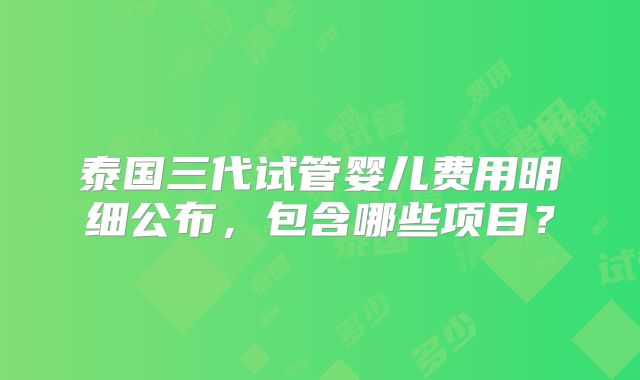 泰国三代试管婴儿费用明细公布,包含哪些项目?