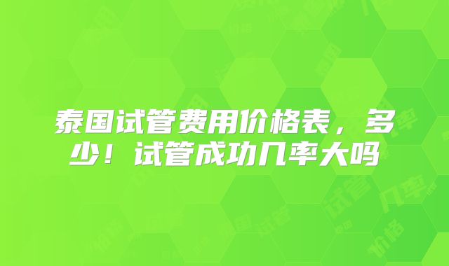 泰国试管费用价格表，多少！试管成功几率大吗