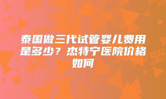 泰国做三代试管婴儿费用是多少？杰特宁医院价格如何