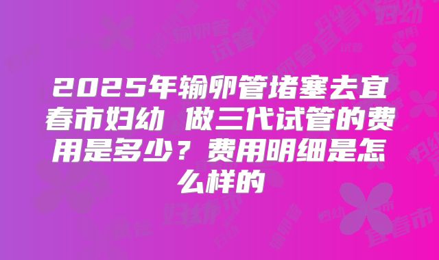 2025年输卵管堵塞去宜春市妇幼 做三代试管的费用是多少？费用明细是怎么样的