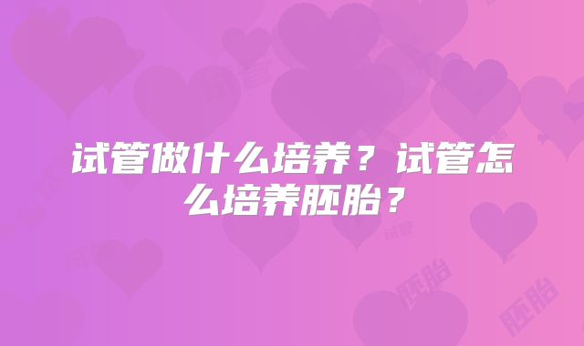 试管做什么培养？试管怎么培养胚胎？