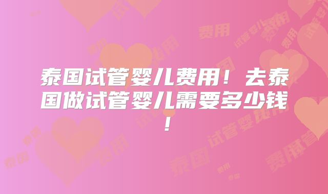 泰国试管婴儿费用！去泰国做试管婴儿需要多少钱！