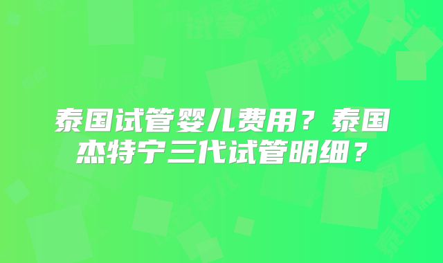 泰国试管婴儿费用?泰国杰特宁三代试管明细?