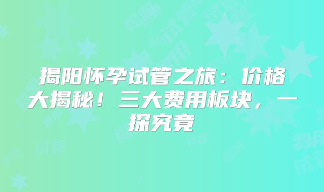揭阳怀孕试管之旅：价格大揭秘！三大费用板块，一探究竟