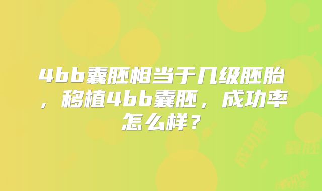 4bb囊胚相当于几级胚胎,移植4bb囊胚,成功率怎么样?