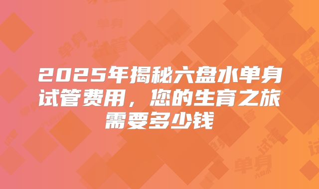 2025年揭秘六盘水单身试管费用，您的生育之旅需要多少钱