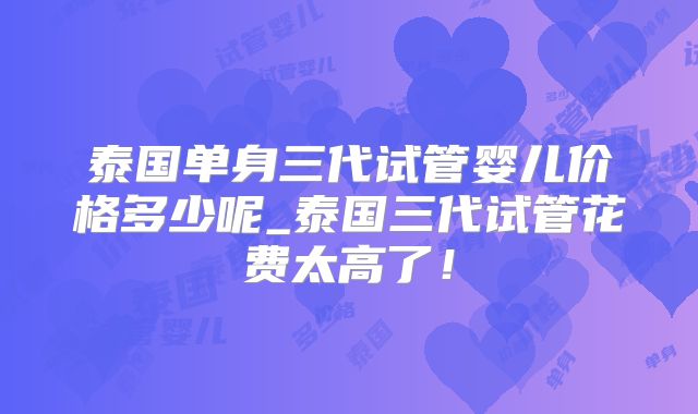 泰国单身三代试管婴儿价格多少呢_泰国三代试管花费太高了！