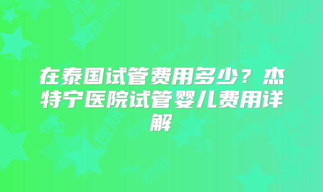 在泰国试管费用多少？杰特宁医院试管婴儿费用详解