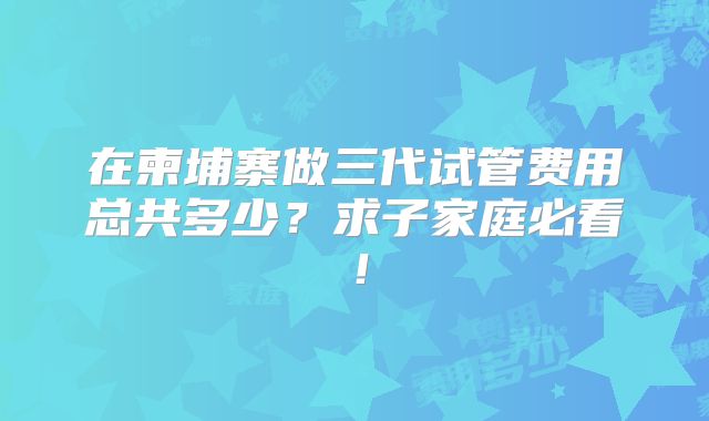 在柬埔寨做三代试管费用总共多少?求子家庭必看!