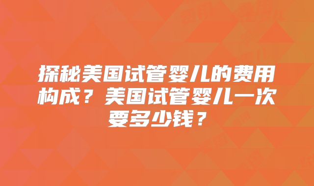 探秘美国试管婴儿的费用构成？美国试管婴儿一次要多少钱？