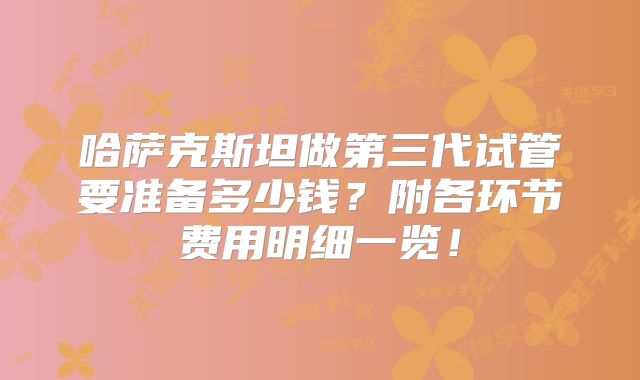 哈萨克斯坦做第三代试管要准备多少钱？附各环节费用明细一览！